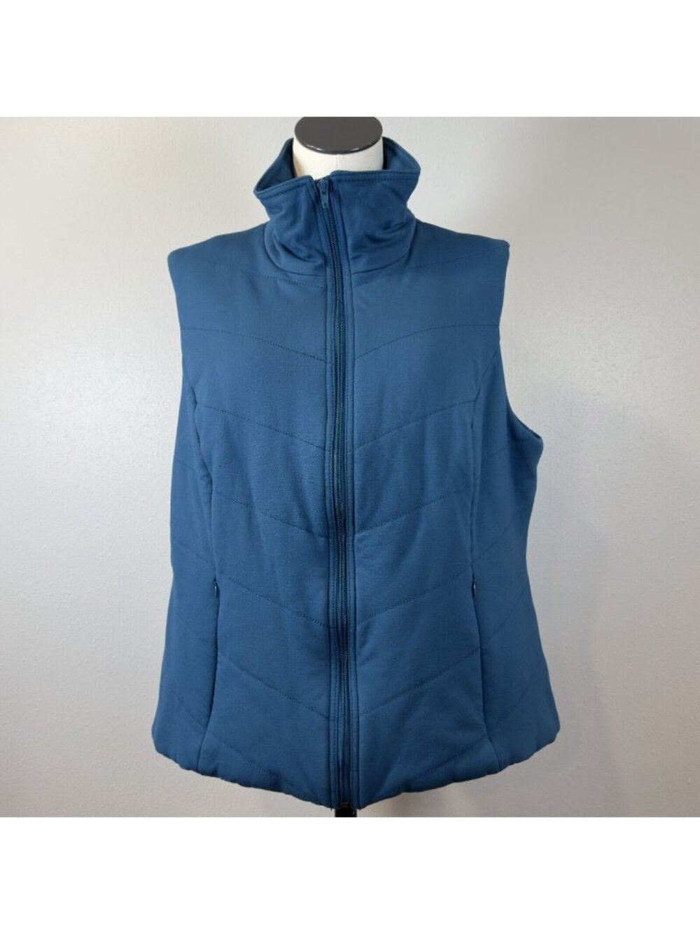 Coldwater Creek Quilted Vest Womens 1X Teal Blue Puffer High Neck Full Zip